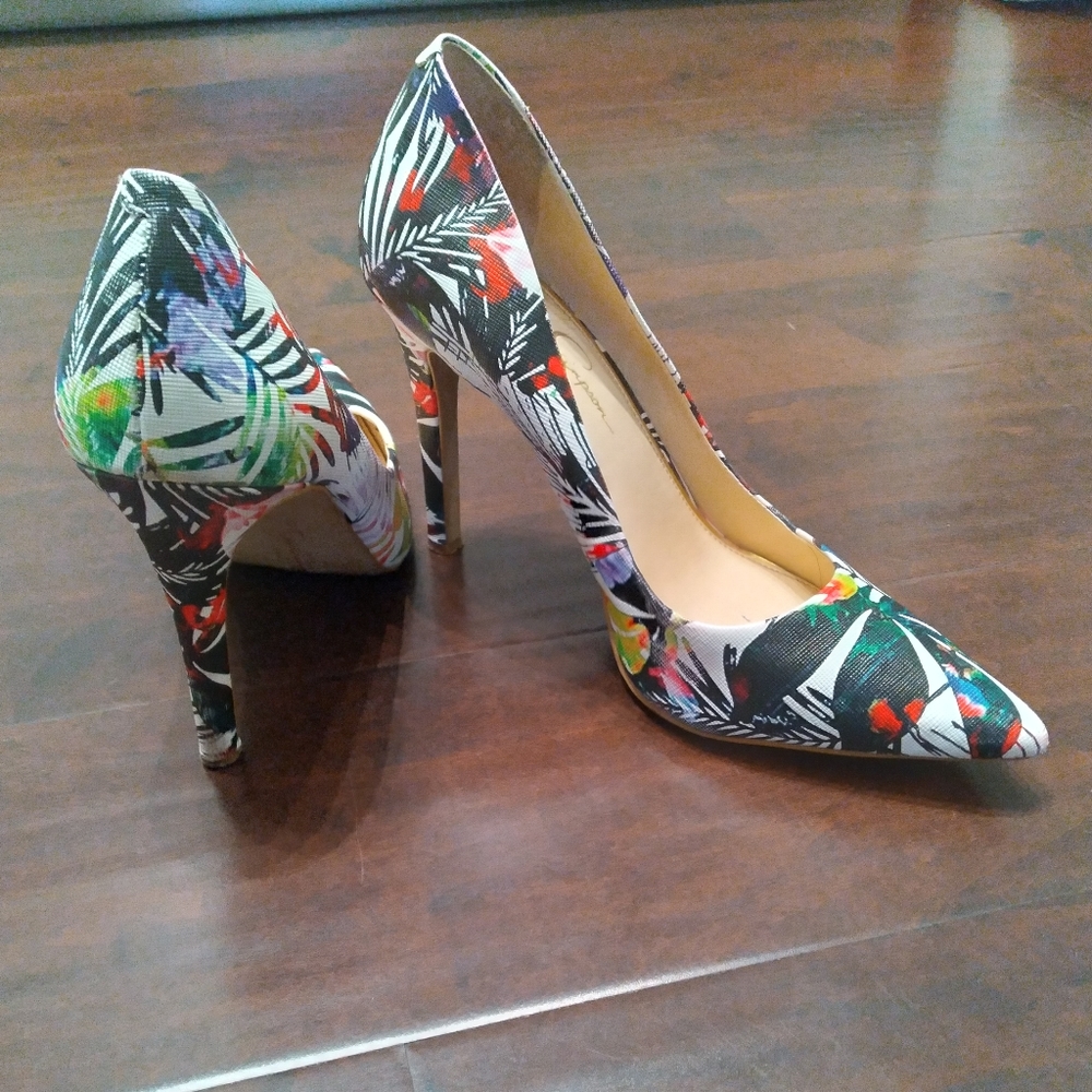 Jessica Simpson floral print heels